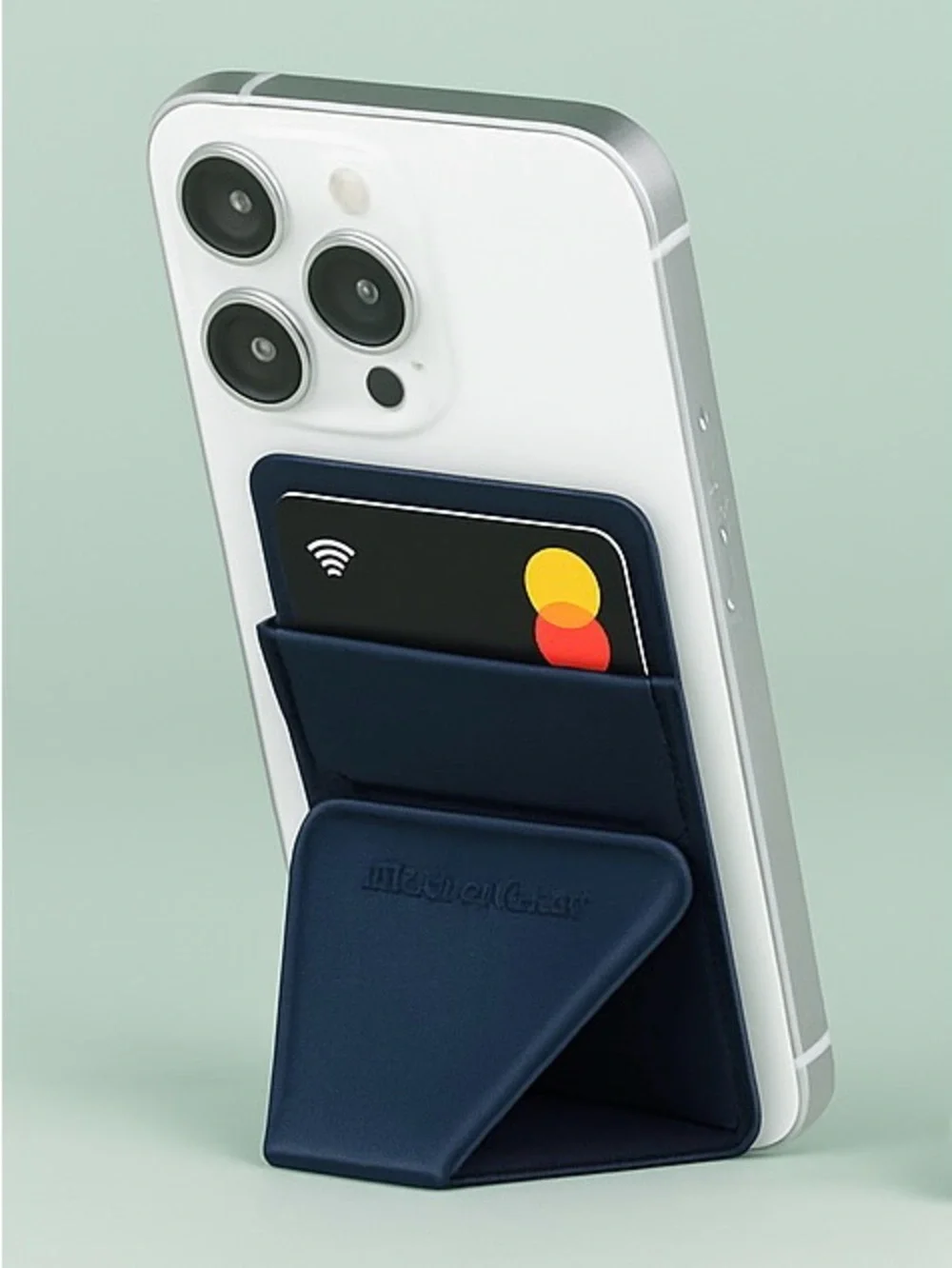 Leather Phone Card Wallet & Kickstand - Navy